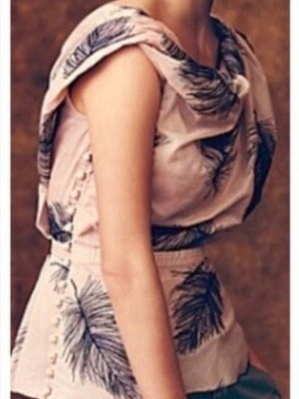 Anthropologie Byron Lars Blush Pink Feather Embroidered Draped Blouse